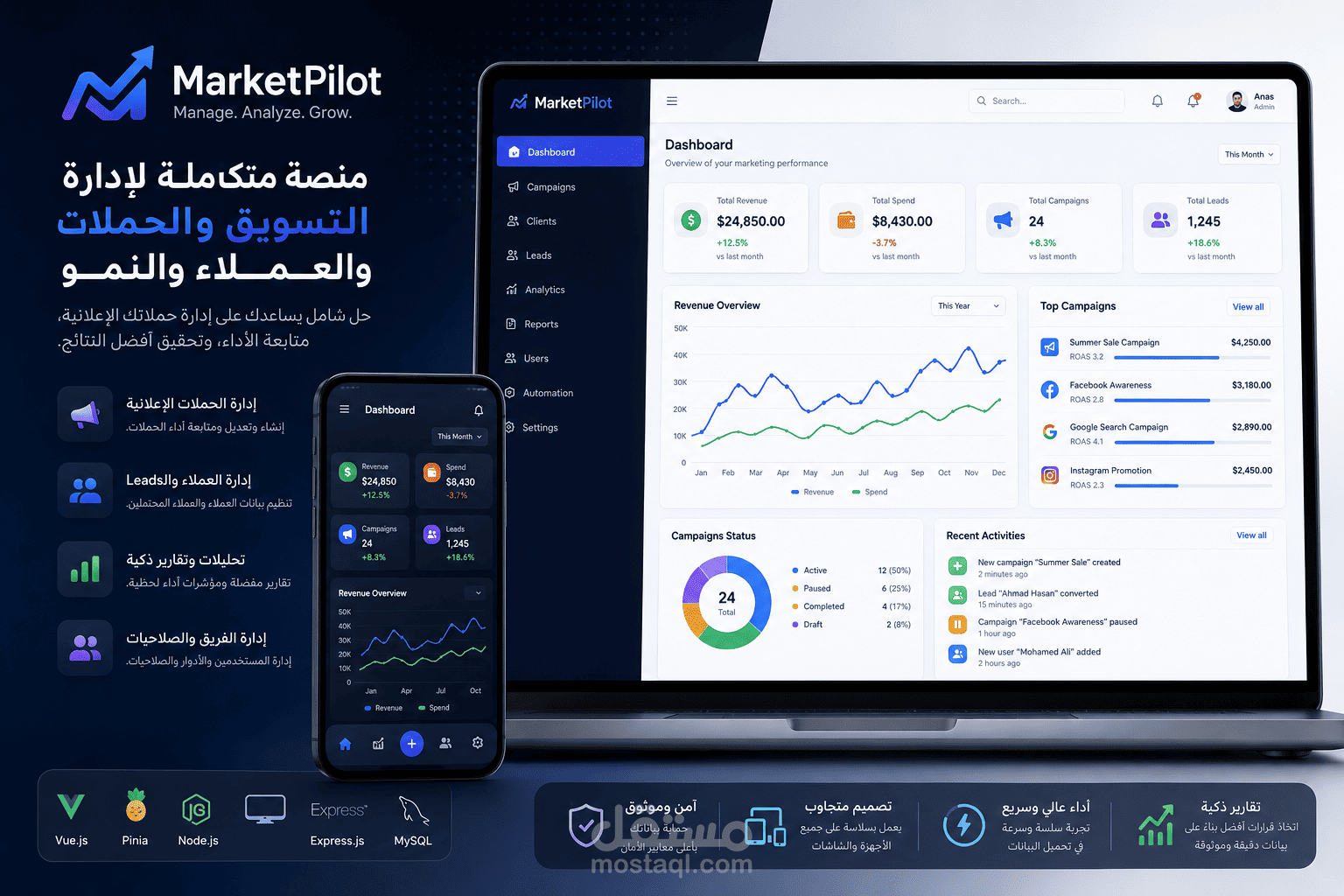 MarketingPilot — منصة متكاملة لإدارة التسويق والـCRM