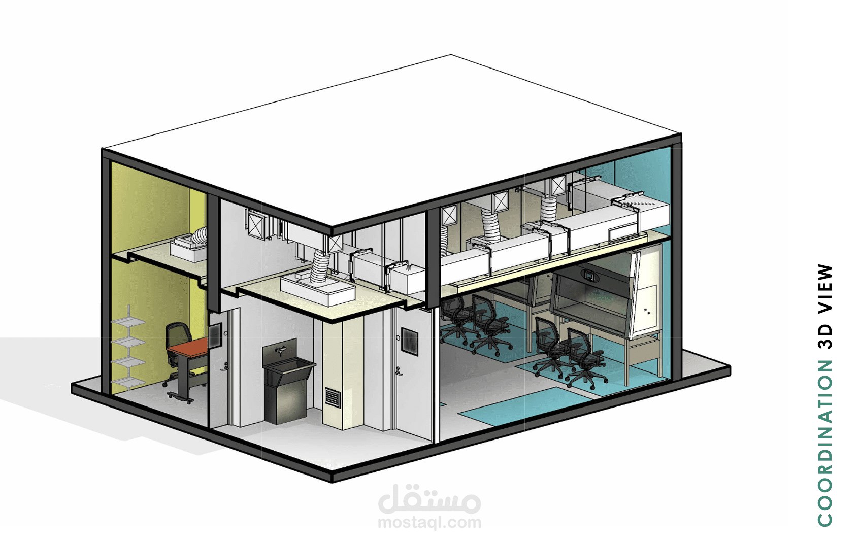 عمل 3d Models للأعمال المعمارية و الكهربية و الميكانيكية لغرفة بمستشفى عن طريق  Revit و Enscape