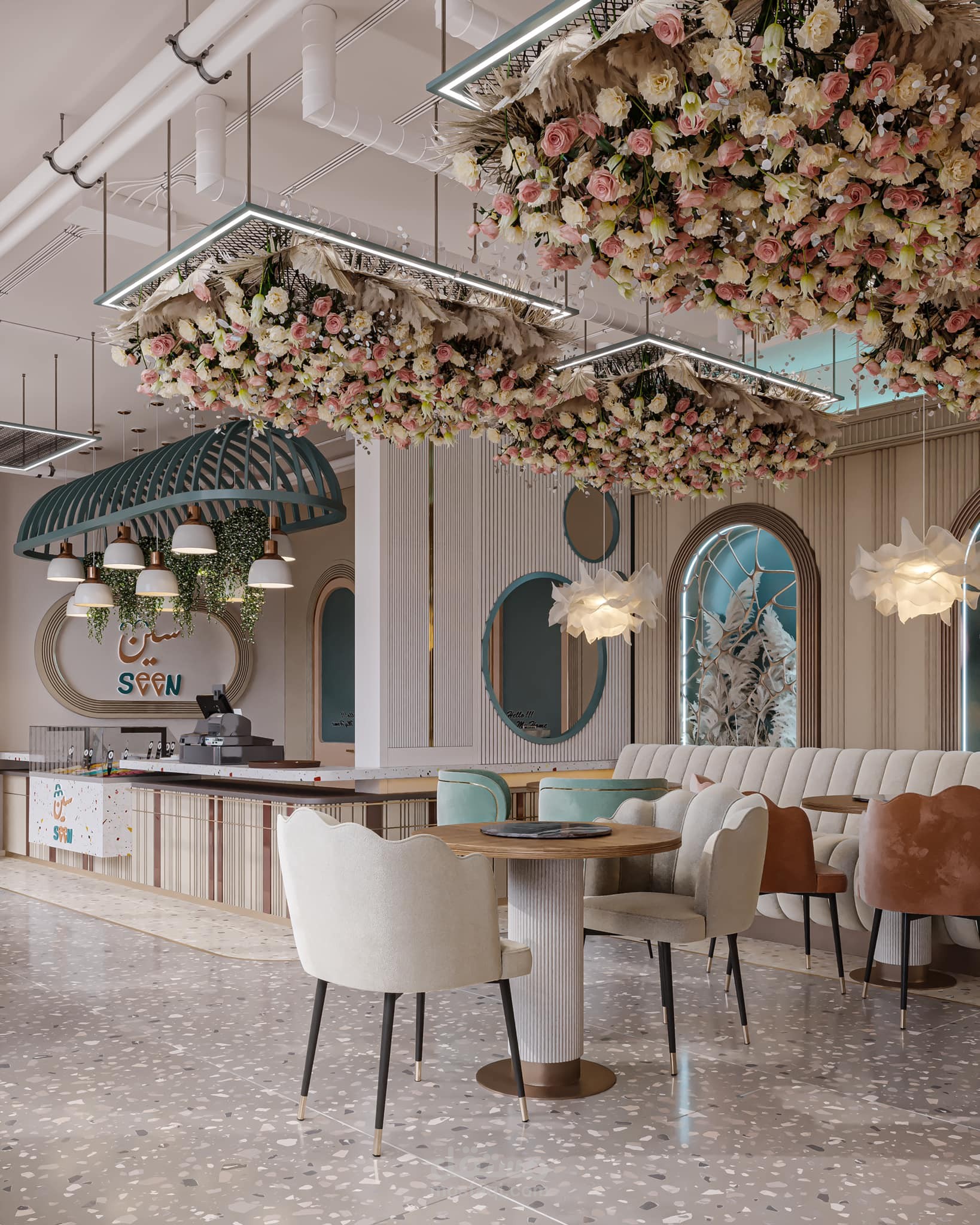 تصميم داخلي لمحل الحلويات و قهوة