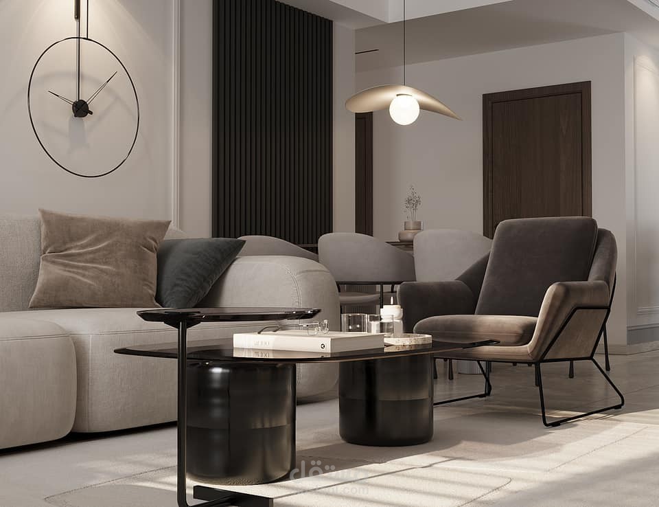 غرفة معيشة حديثة وبسيطة