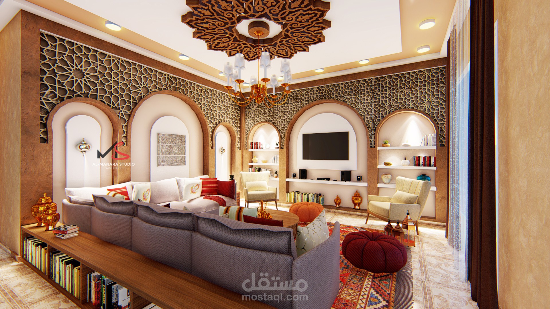 تصميم قاعة جلوس وطعام