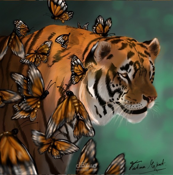 Tiger with butterflies
