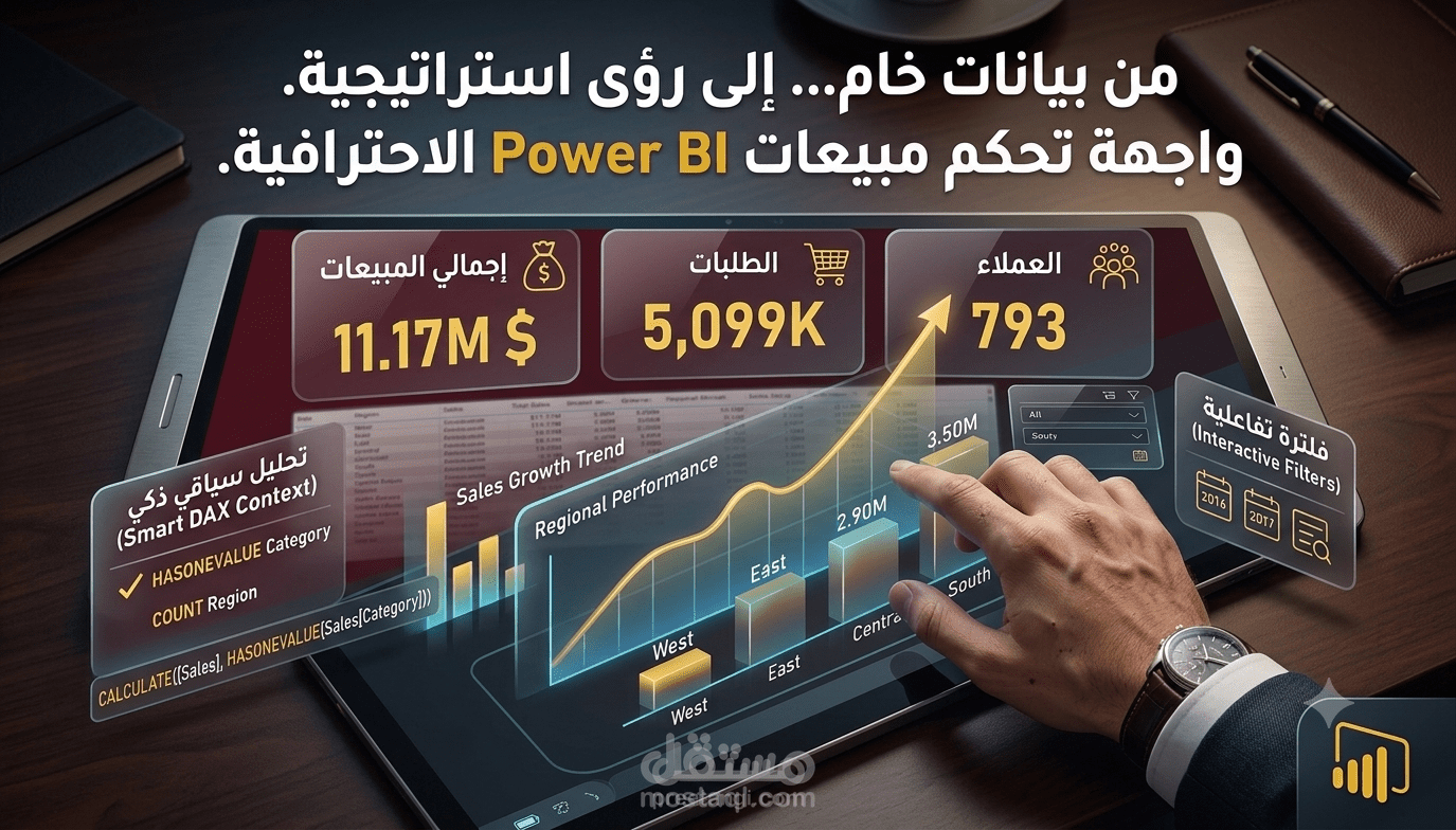 تصميم لوحة تحكم تفاعلية متقدمة لتحليل بيانات المبيعات | Power BI