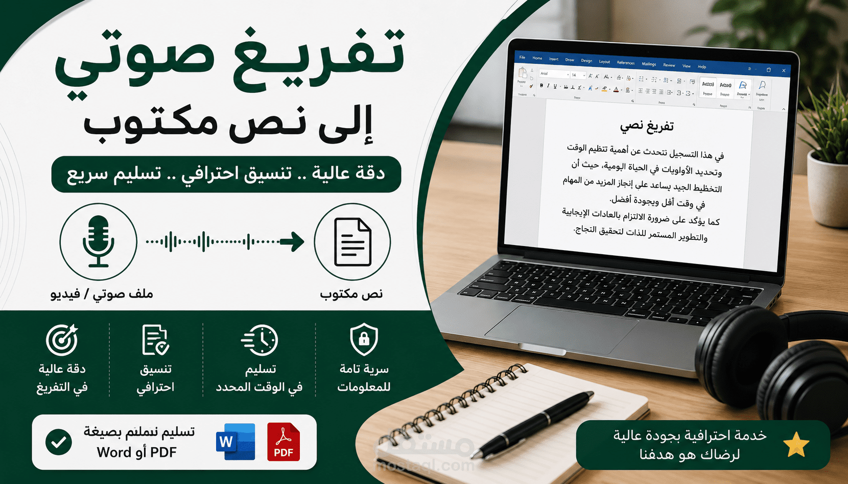 متخصص تفريغ صوتي وتحويل المحتوى إلى نصوص مكتوبة