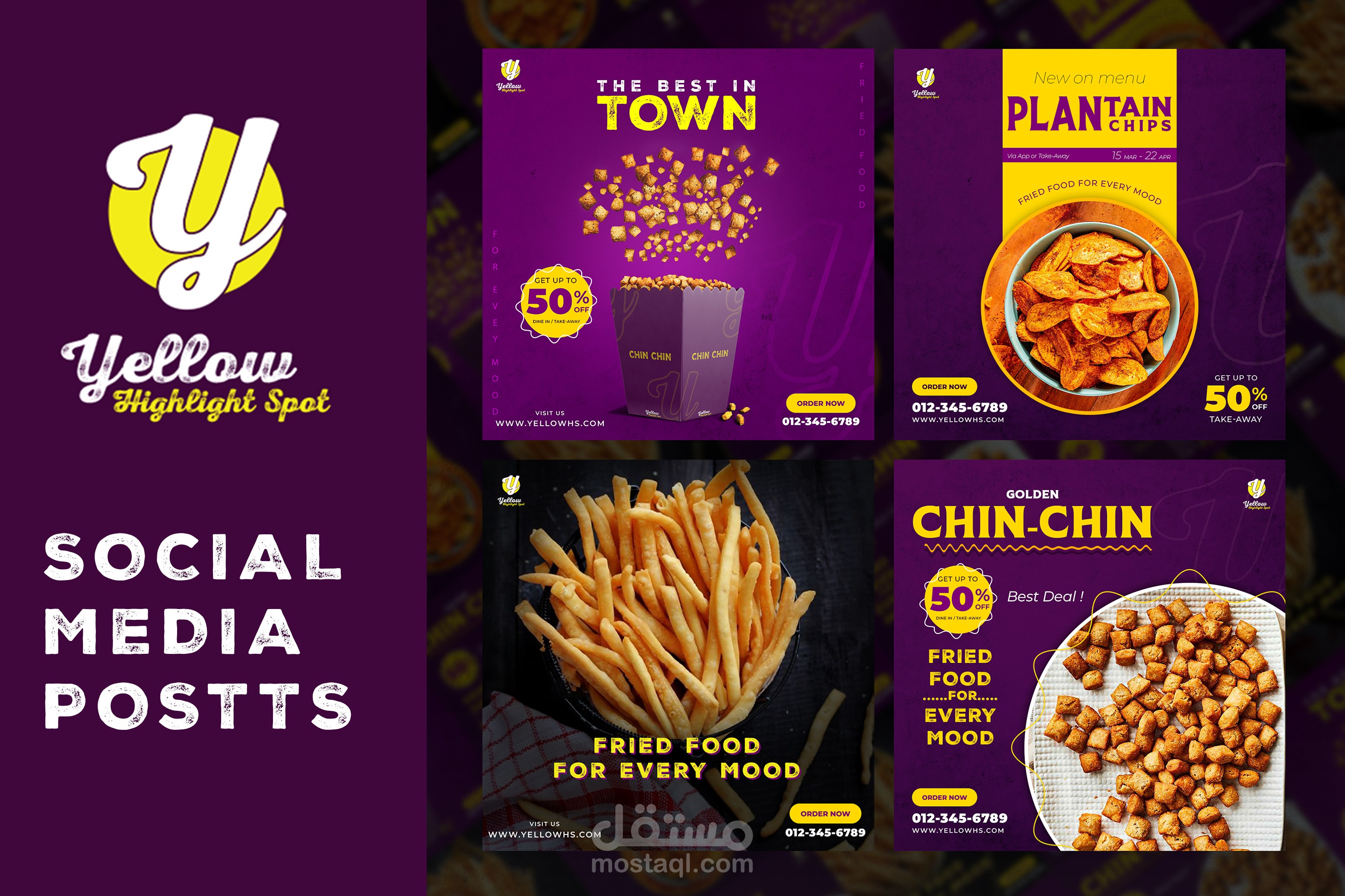 تصميمات سوشيال ميديا لمطعم Yellow Highlight Spot