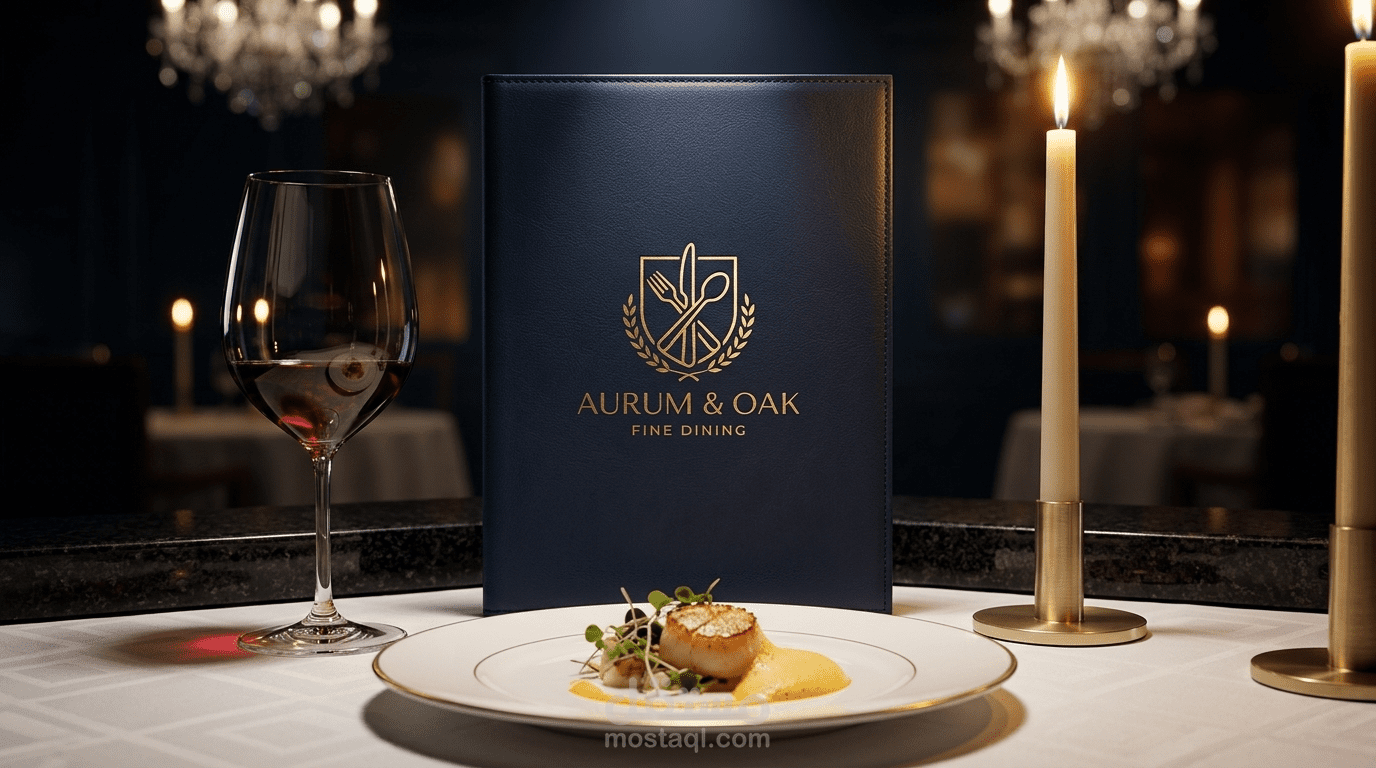 تصميم هوية بصرية لمطعم فاخر — Aurum & Oak Fine Dining
