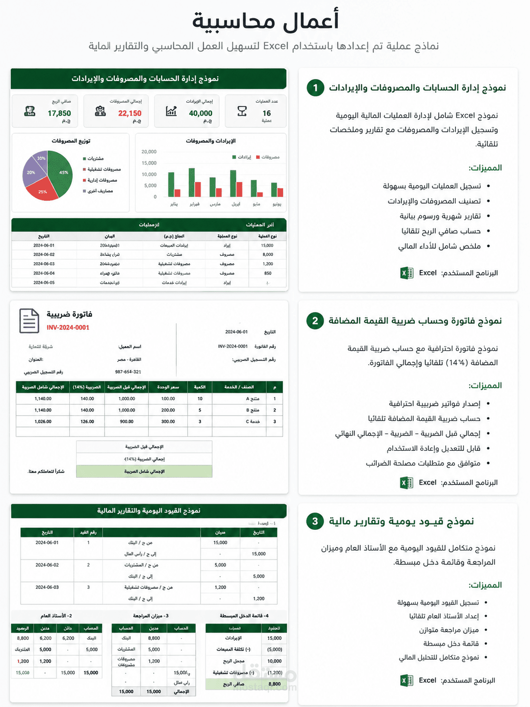 نموذج Excel لإدارة الحسابات والإيرادات والمصروفات