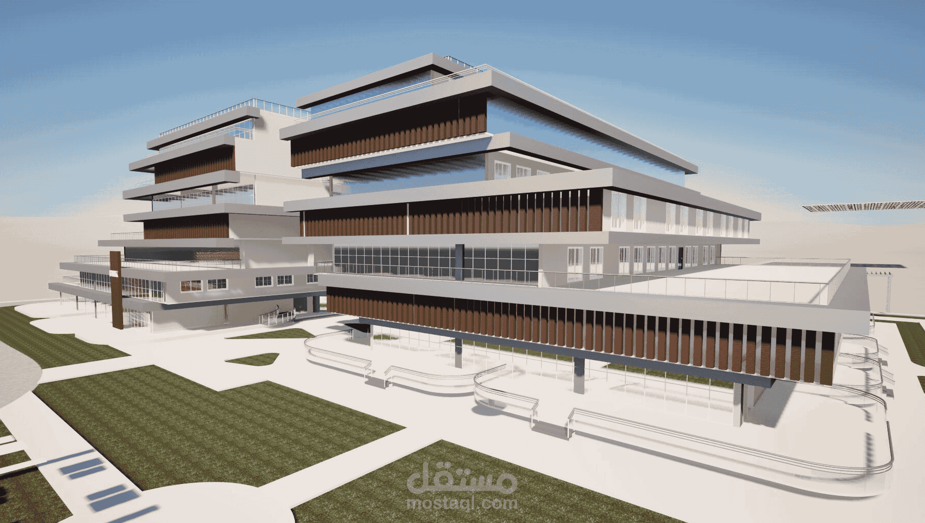 تصميم complex building  بنك مع مبنى اداري كامل مع المخطاطات