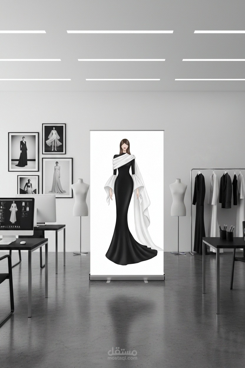 فستان أبيض وأسود أنيق