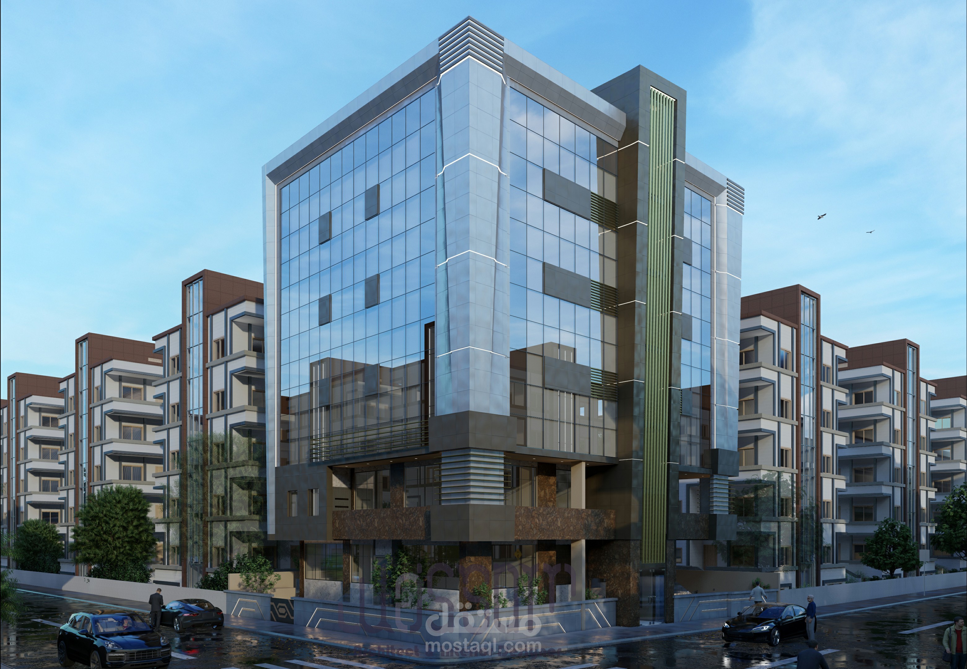 بناء سكني واجهات زجاجية