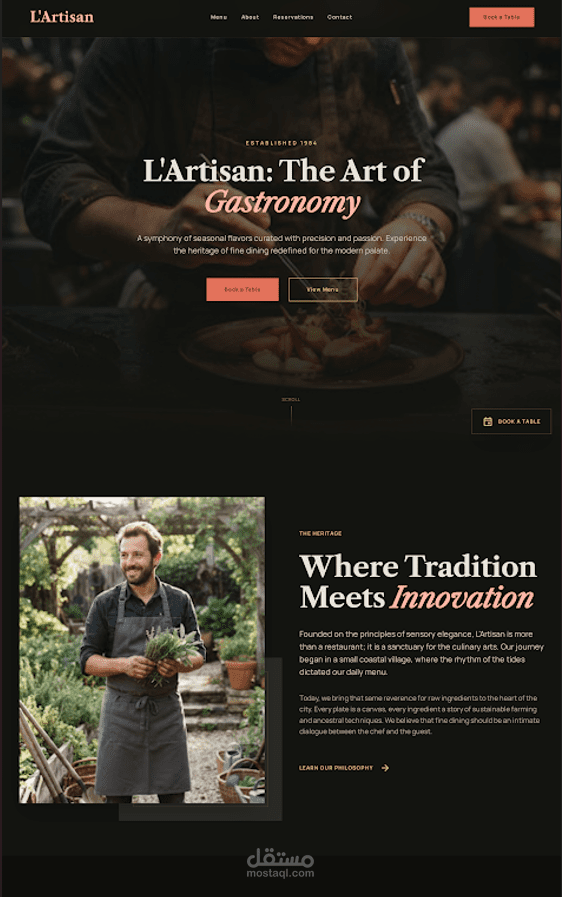 تصميم وتطوير موقع مطعم احترافي ومتجاوب (Restaurant Landing Page)