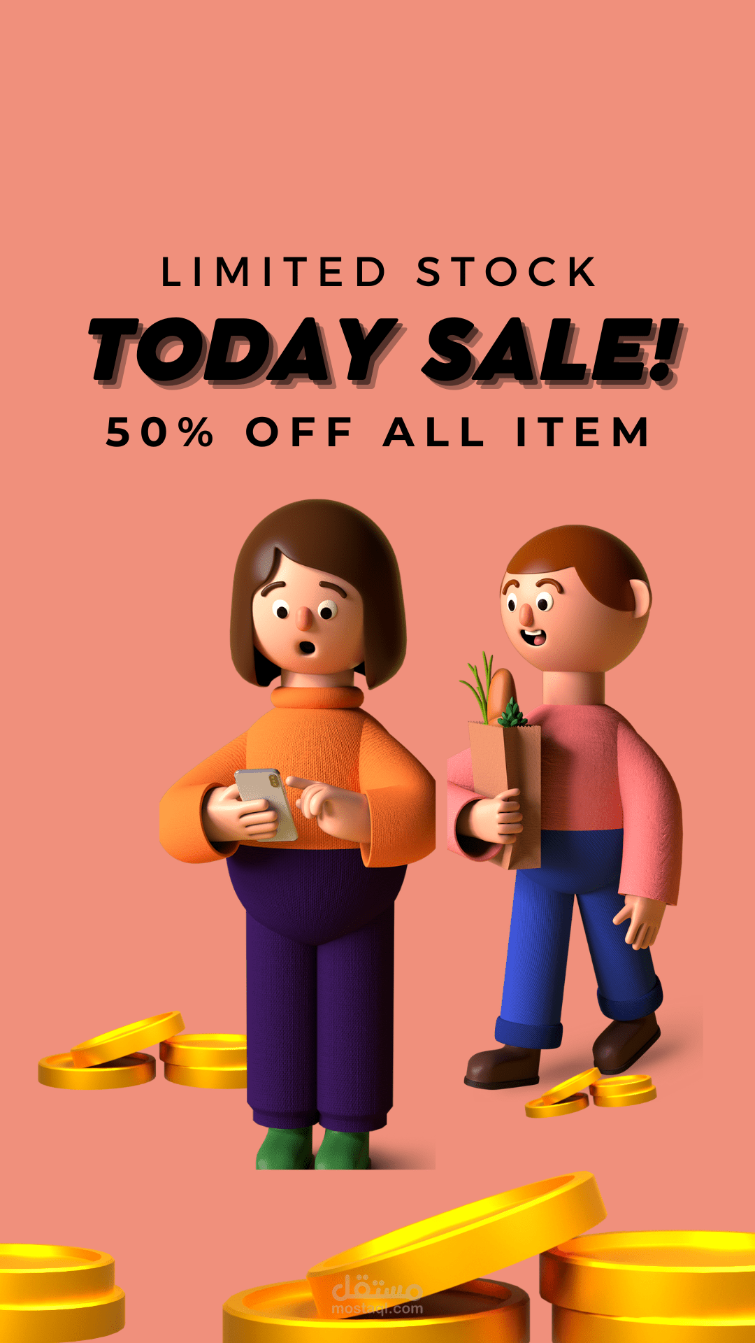 Light Gray 3D Modern Character Illustration Today Sale Instagram Story