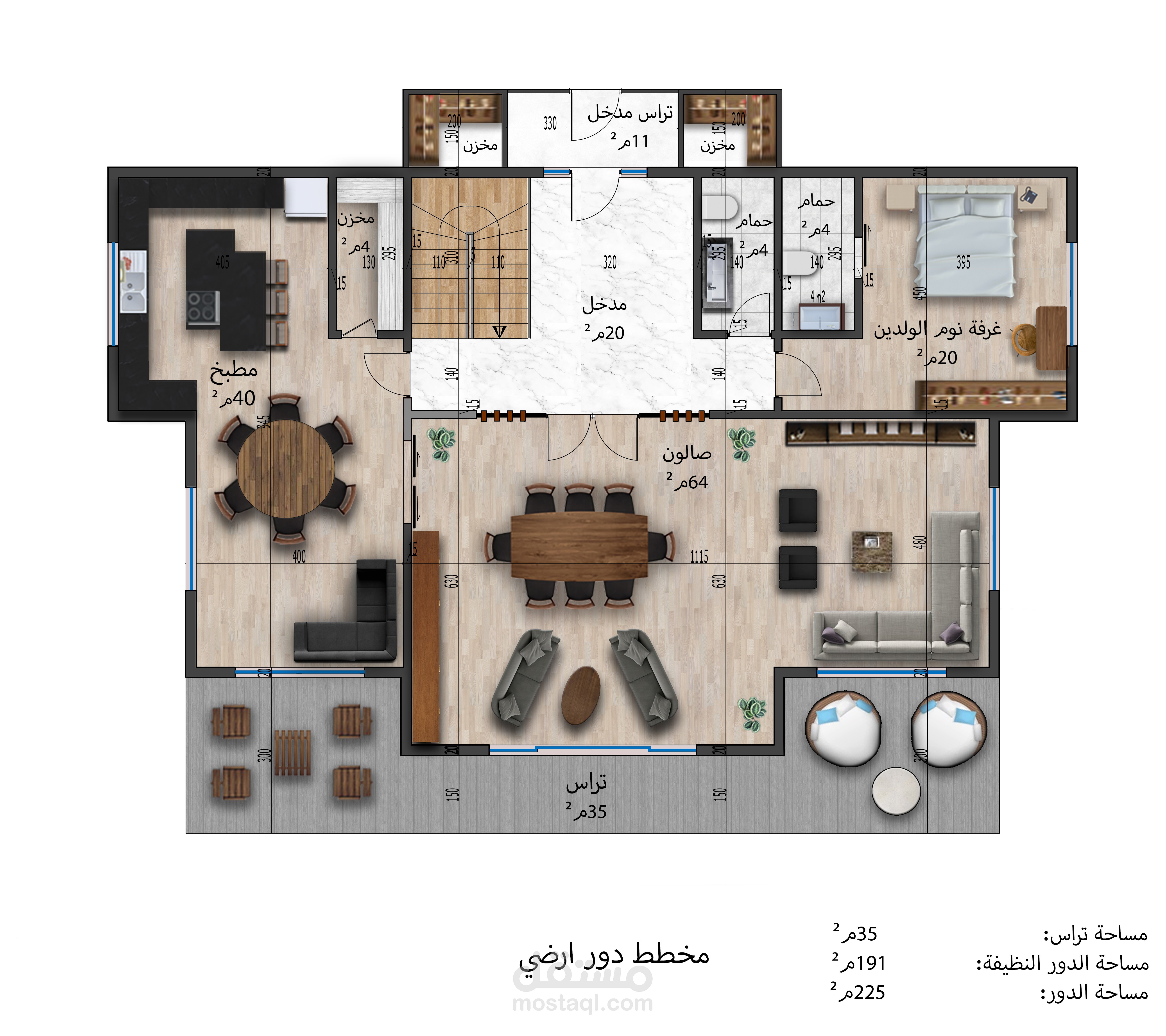 اظهار معماري لمخططات فيلا مكونة 3 ادوار