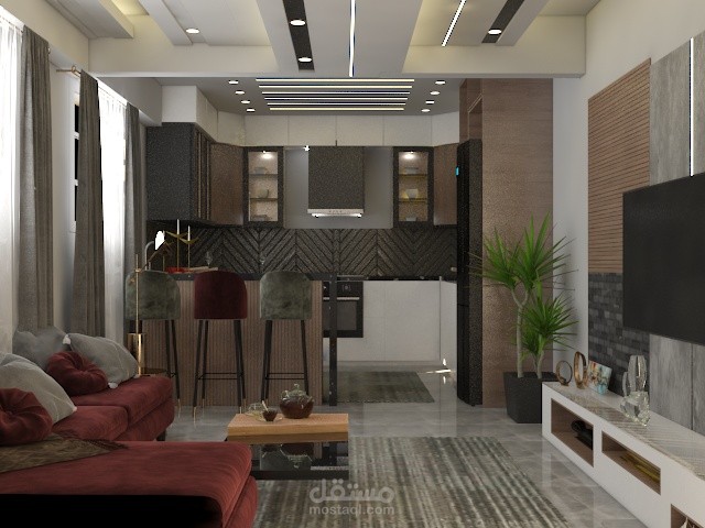 مطبخ وغرفه معيشه