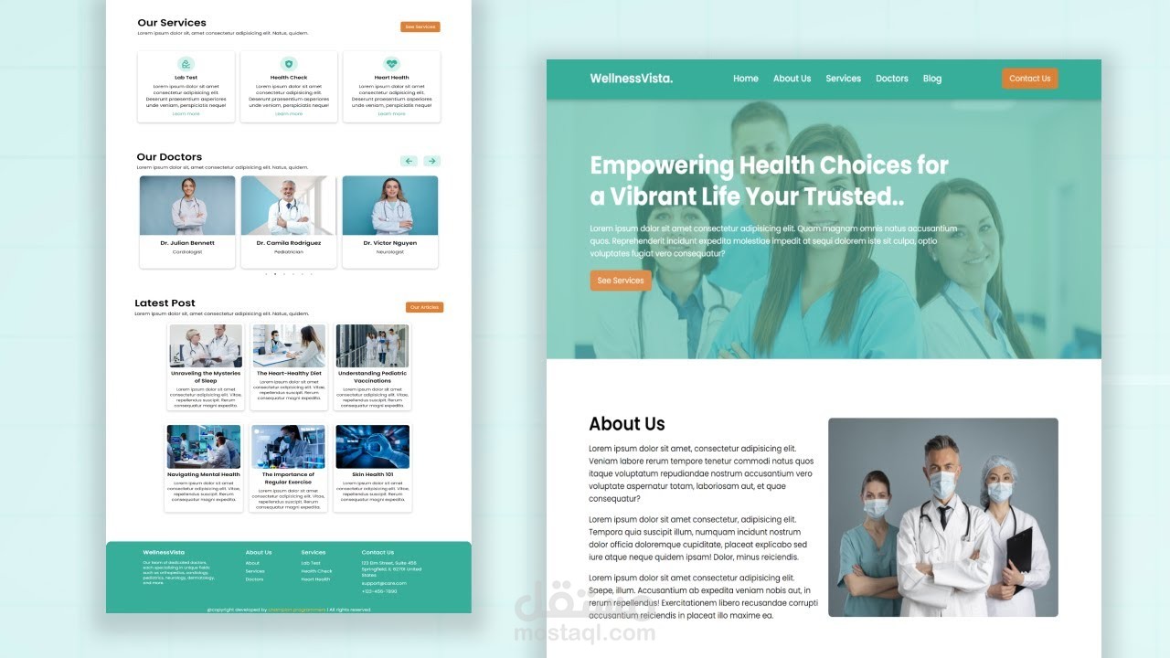 الواجهة الامامية ل WellnessVista المنصة المبتكرة للاستشارات الطبية أونلاين وإدارة صحتك بكل سهولة