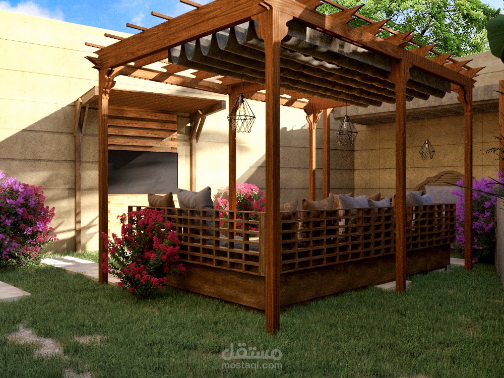 تصميم حديقة خلفية لفيلا