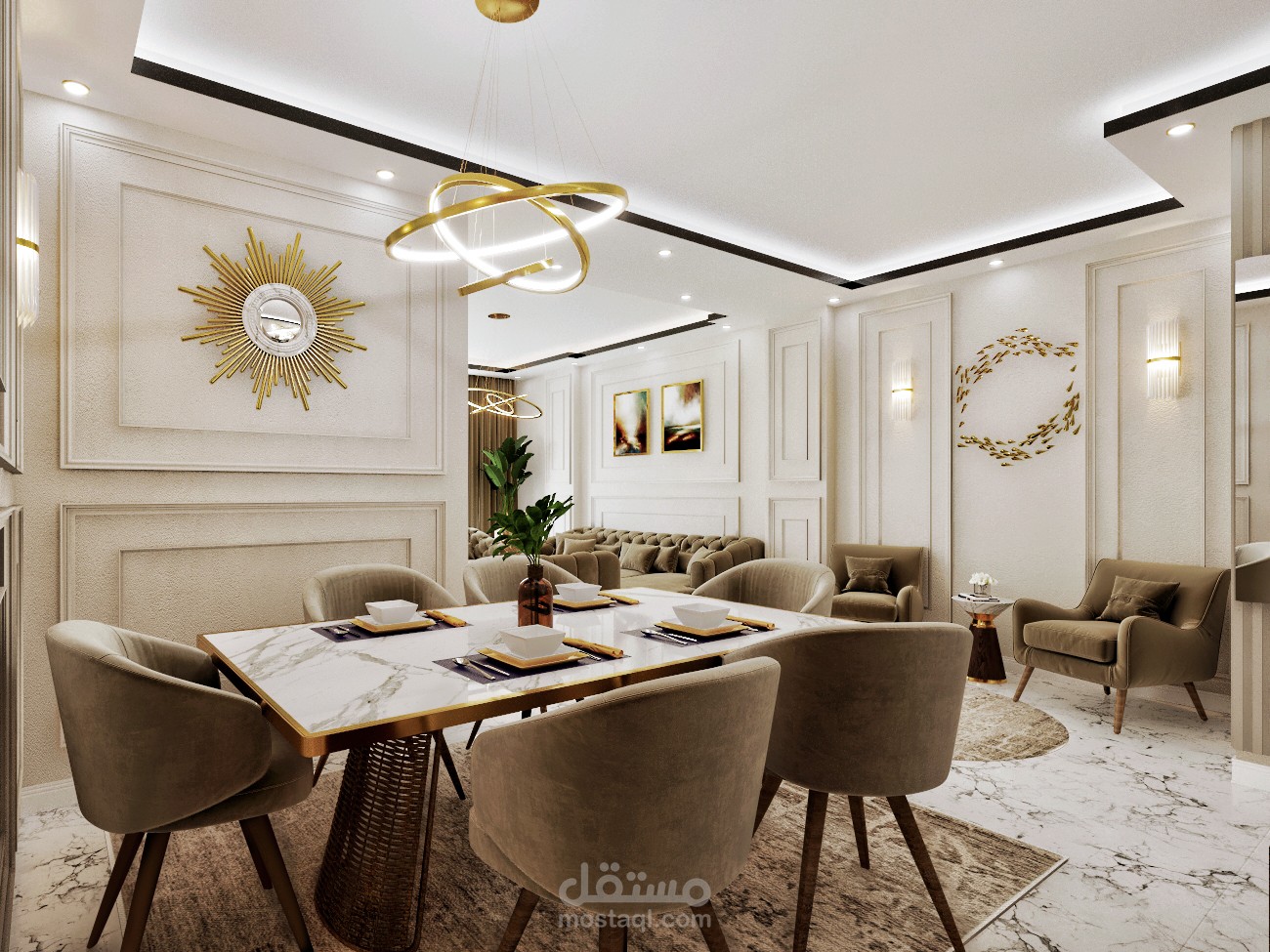تصميم داخلي مودرن لمنطقة استقبال بشقة سكنية