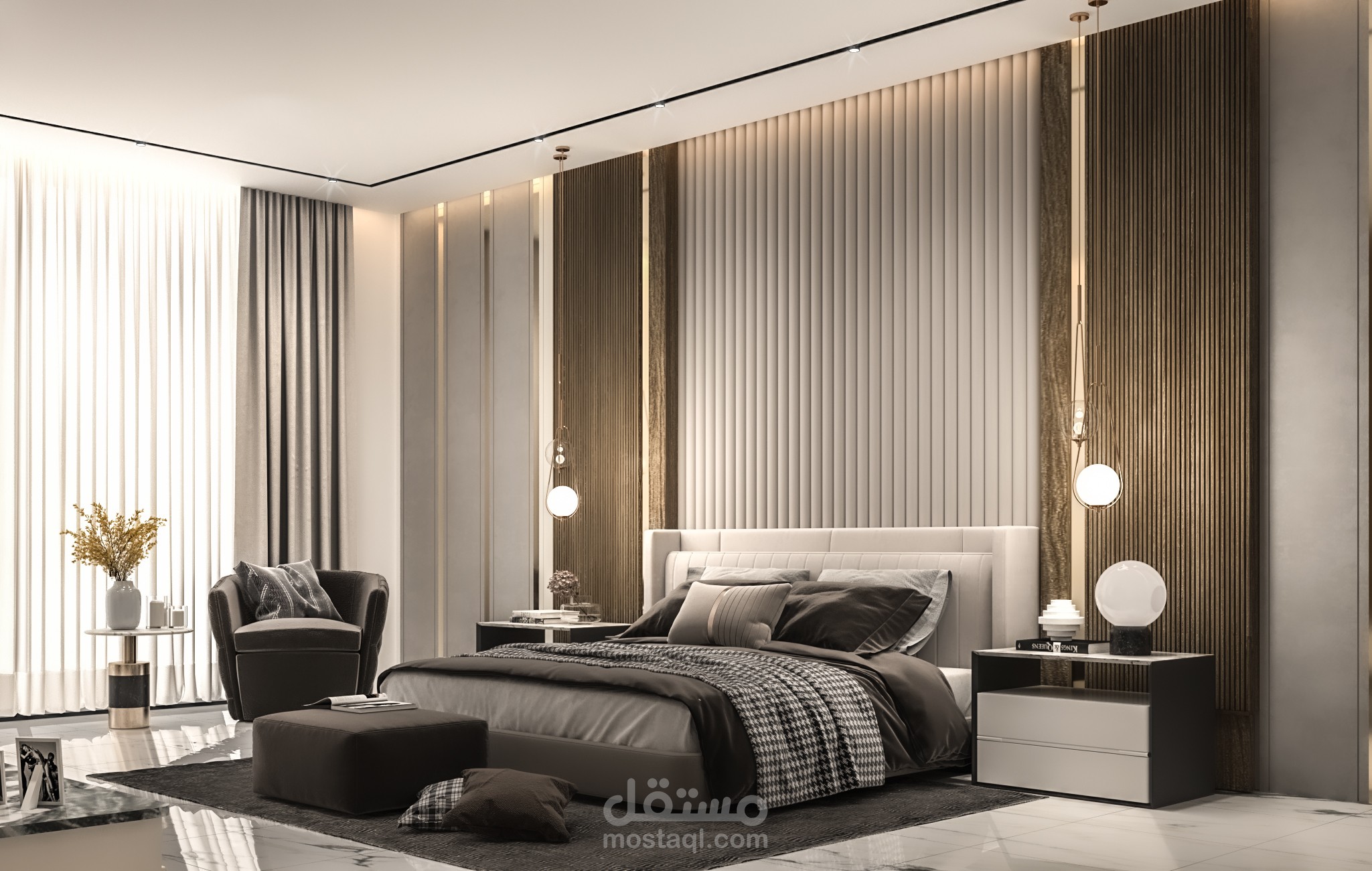 تصميم غرفة ماستر مع حمام بشكل حديث