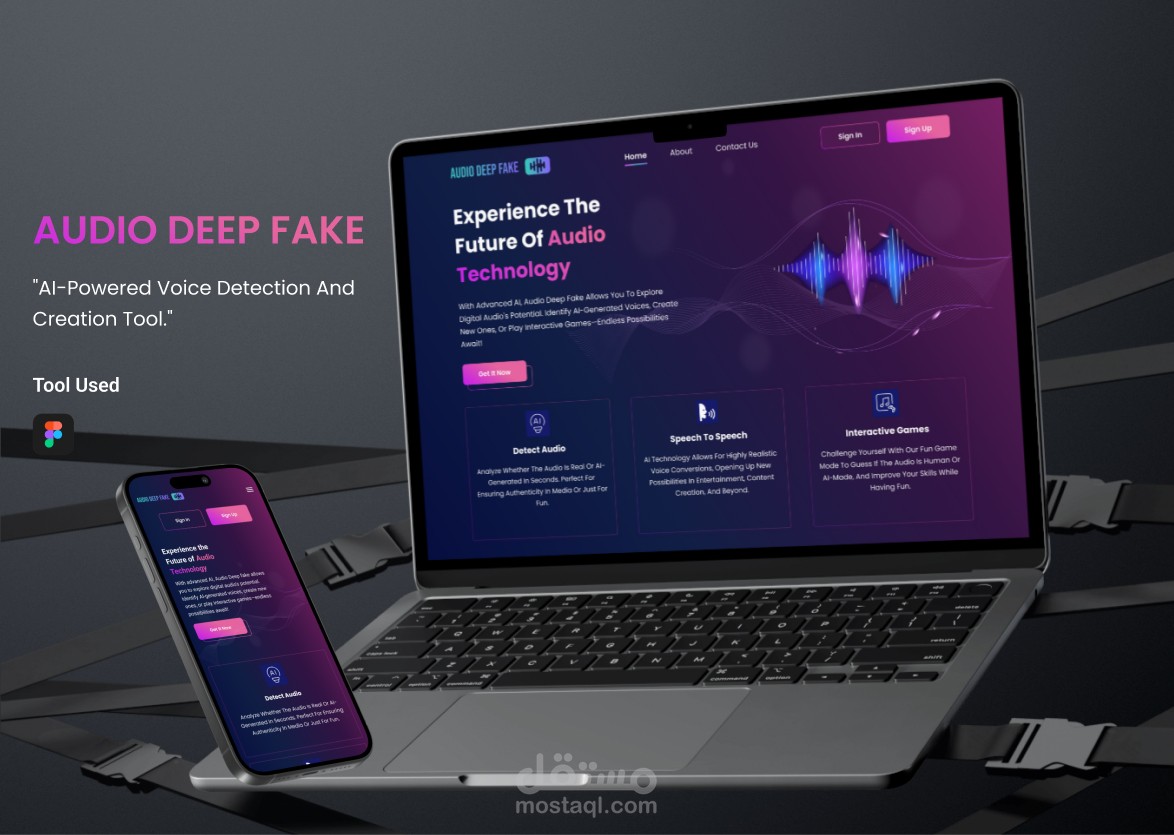 "تصميم  موقع إلكتروني  Audio Deep Fake باستخدام Figma