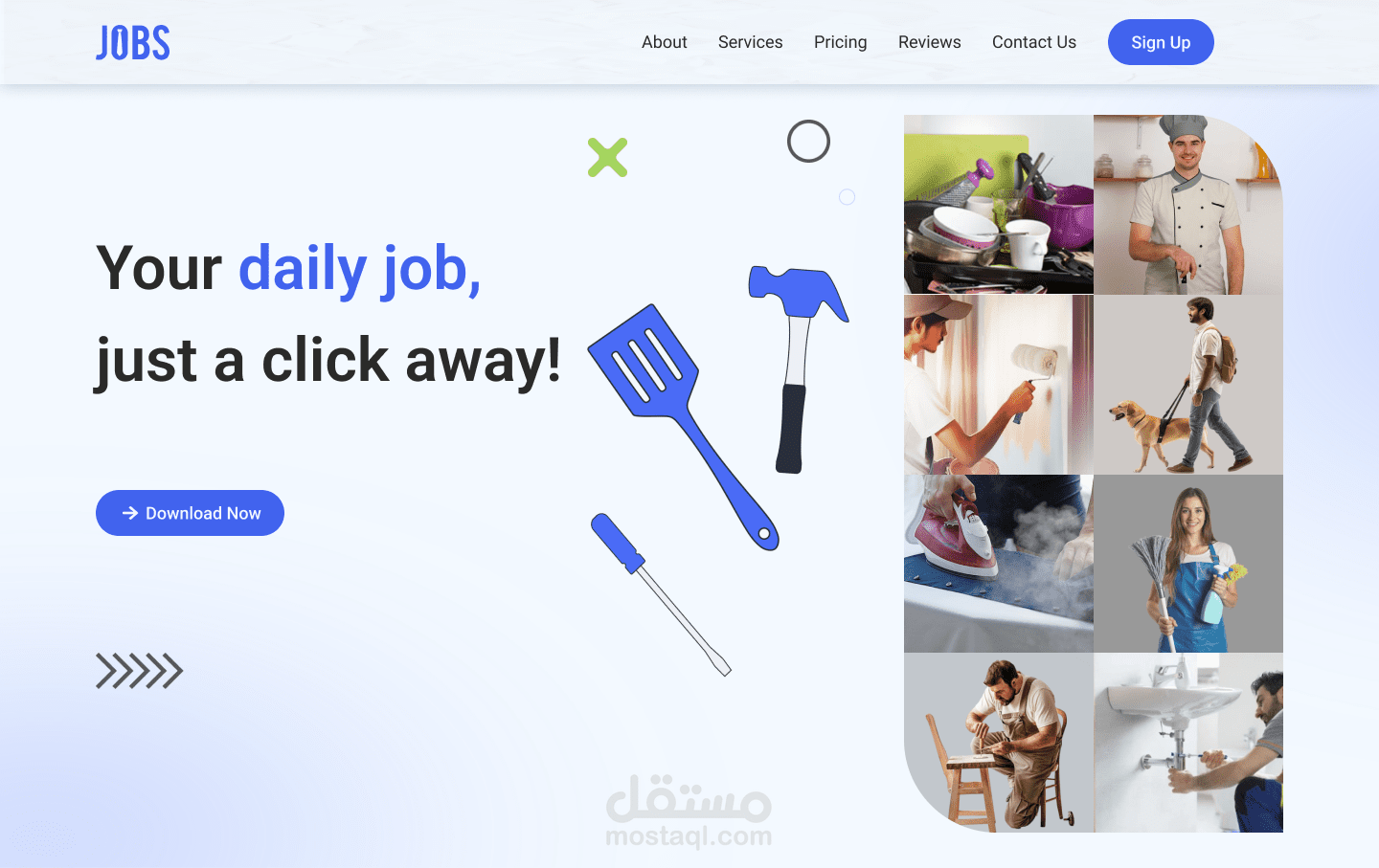 "تصميم واجهة موقع خدمات منزلية (Jobs App)"