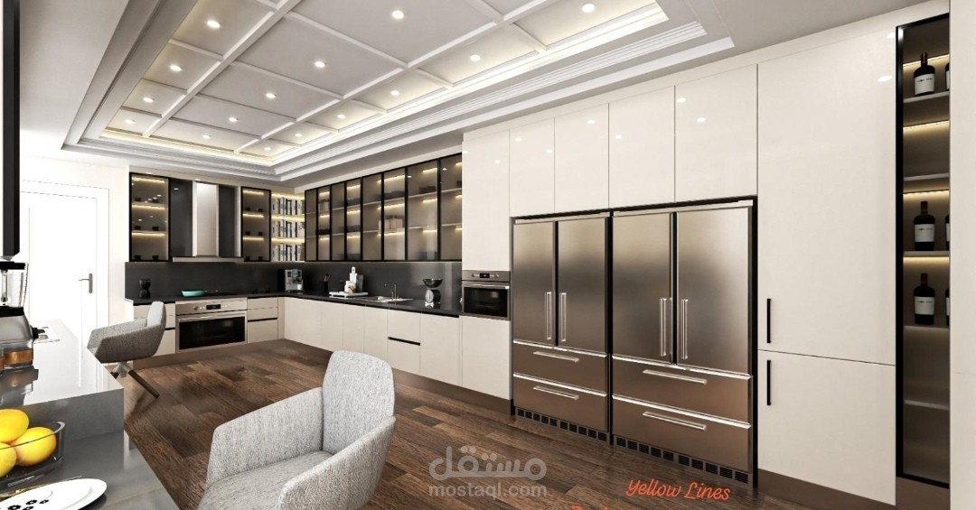 تصميم و تنفيذ مطبخ رئيسي لقصر مع مساحة اعداد و تصوير لقصر في الامارات