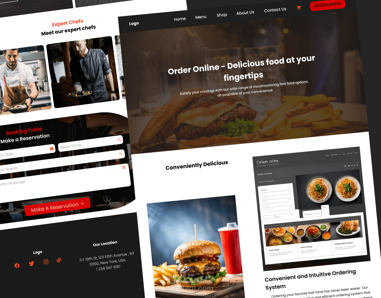 تصميم موقع لمطعم للحجز والطلب اونلاين UI UX