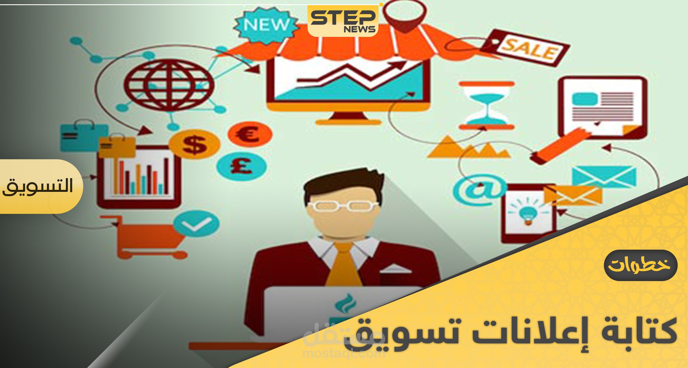 كتابة تقارير و قصص قصيرة و إعلانات "Writing reports, short stories, and advertisements."