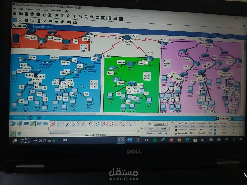تطبيق بروتوكول. BGP لربطAutonomus Systems.  المختلفة