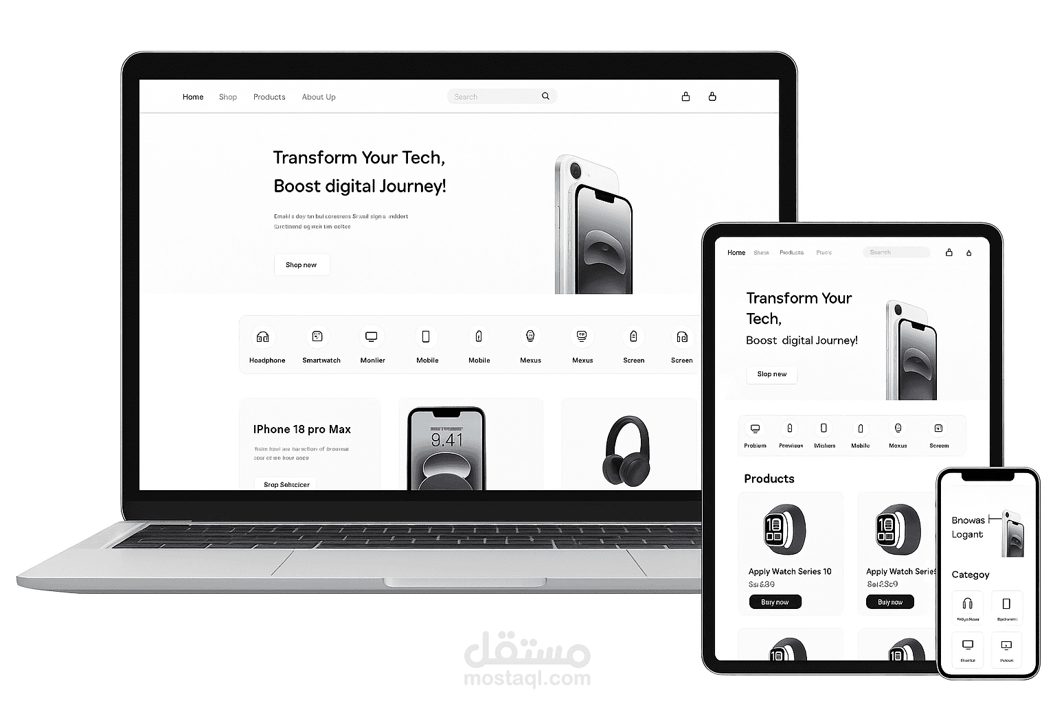 تصميم UI/UX احترافي لمتجر إلكتروني تقني