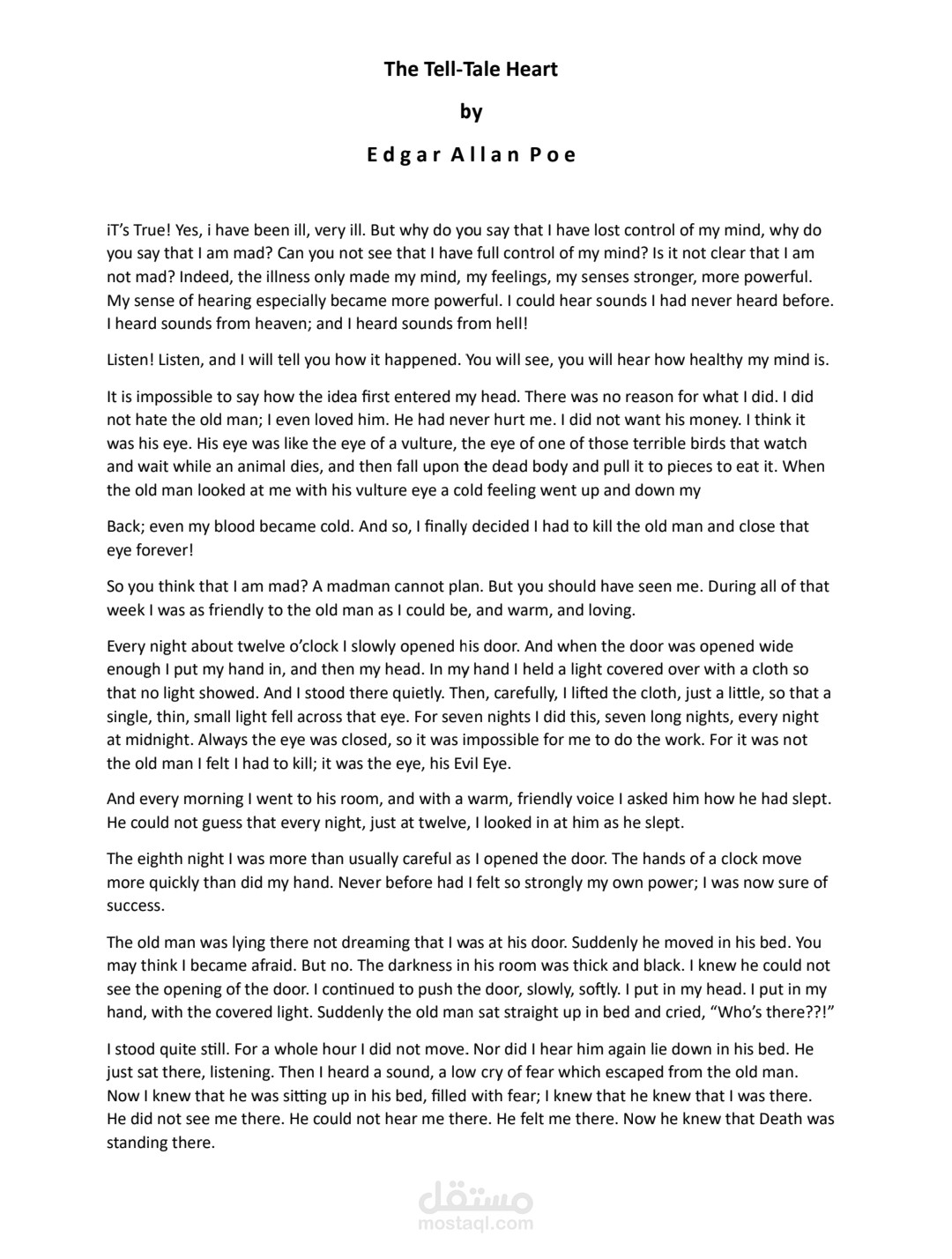 The Tell Tale heart by Edgar Allan Poe تمت الترجمة من الإنجليزية الى العربية