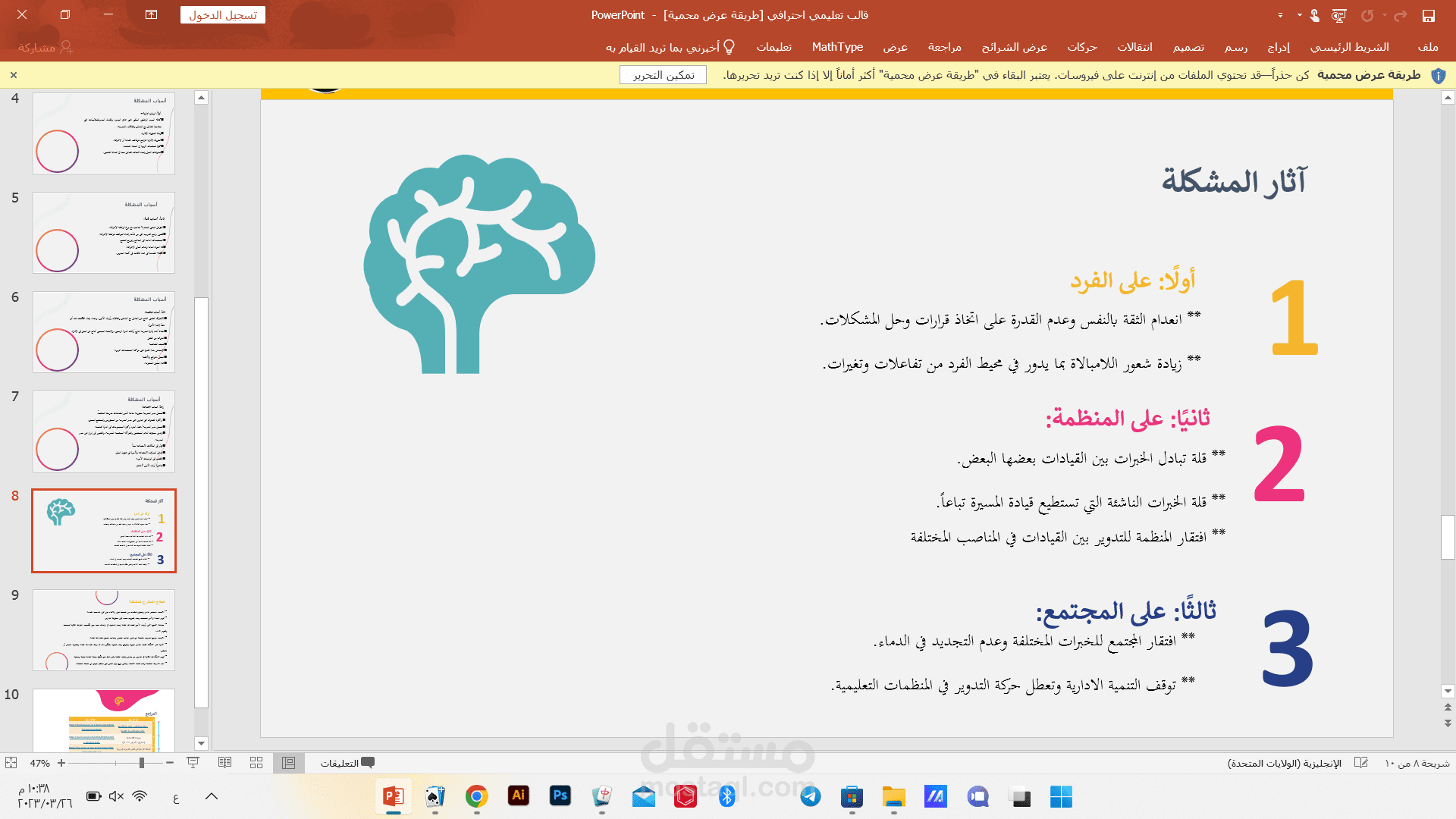 عرض تقديمي عن طريق الباور بوينت
