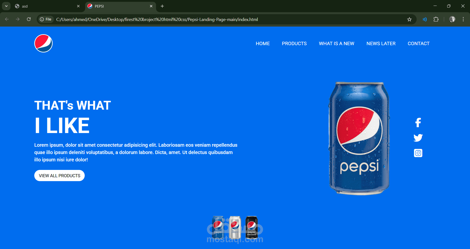 تصميم وتطوير Landing Page احترافية لمنتج مشروبات باستخدام HTML وCSS