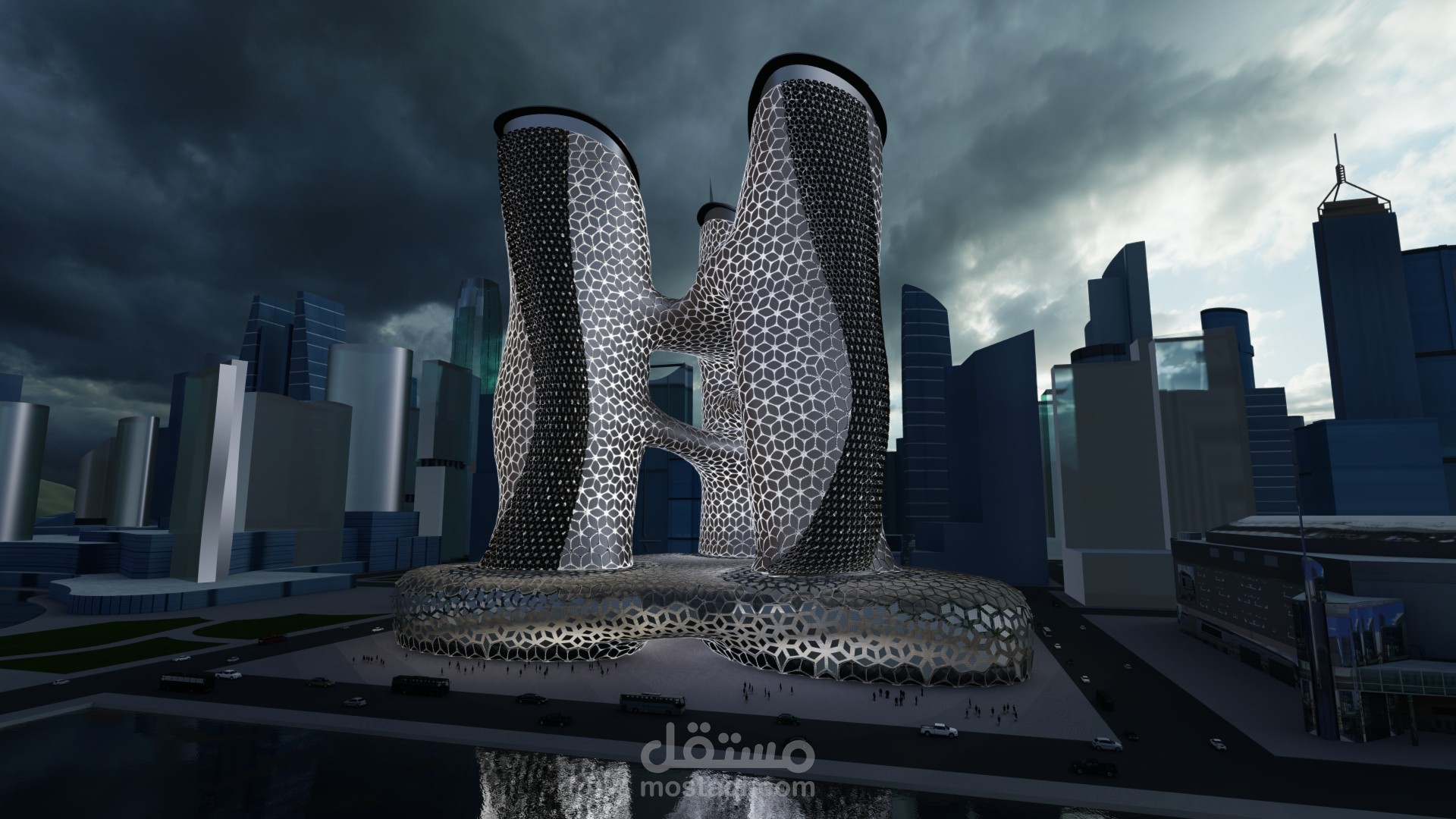 كتلة أبراج مكاتب مع قسم تجاري-ترفيهي