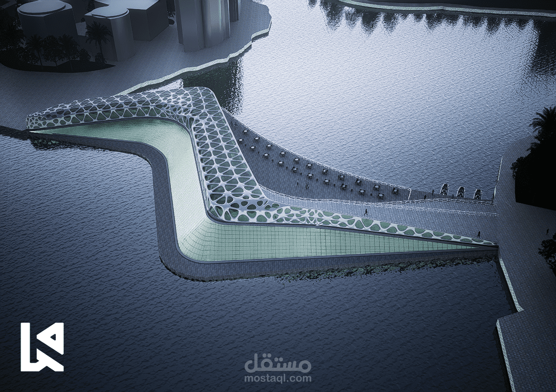 مطعم على مسطّح مائي ضمن مدينة