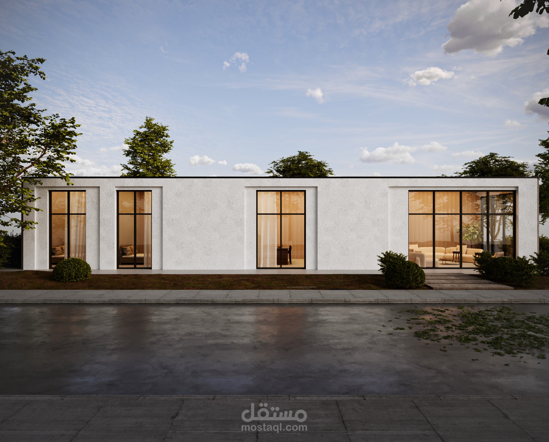 Minimalist House - Wet Road Scene | 3ds Max + Corona Renderer