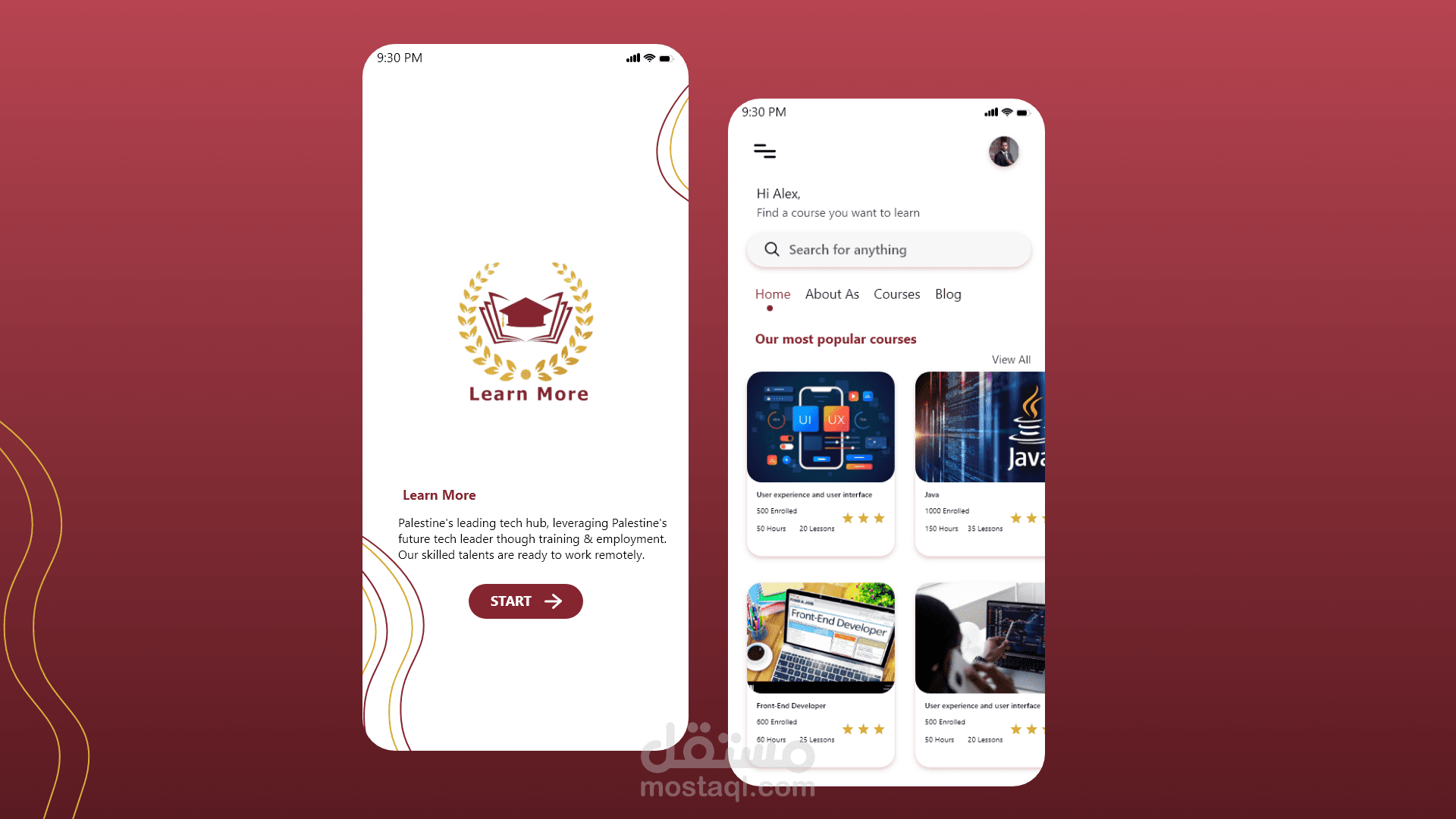 تصميم ux/ui لمؤسسة تعليمية (Learn More)