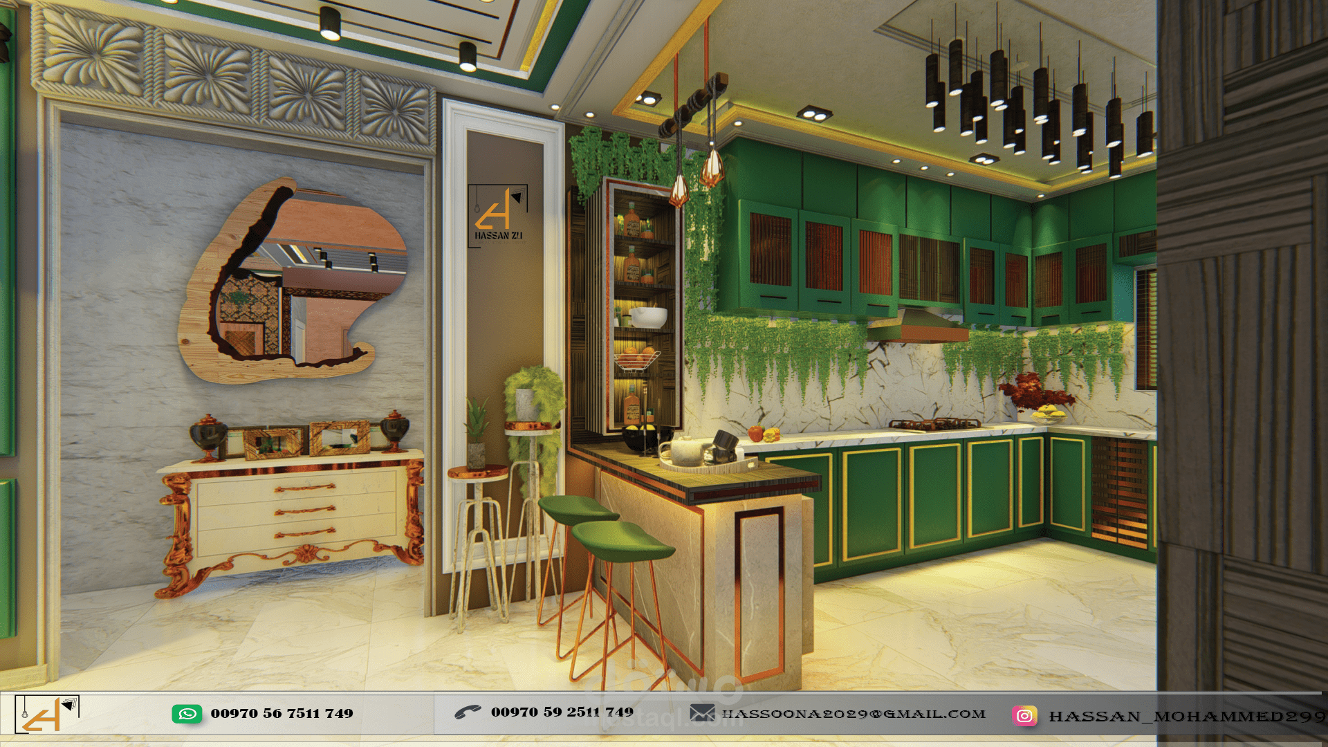 تصميم مطبخ وصالة معيشة
