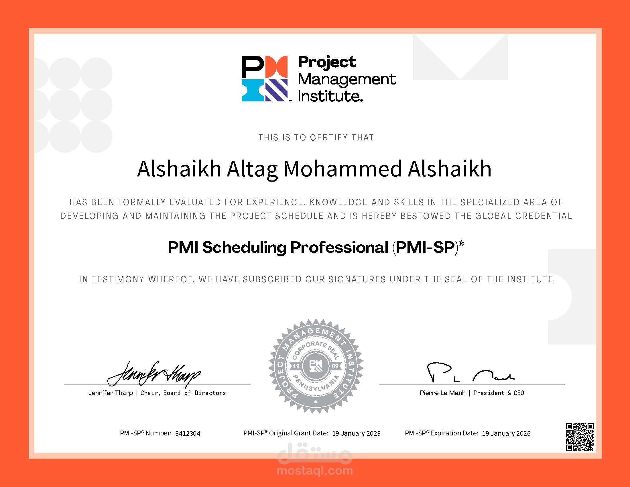 Certified  PMI-SP