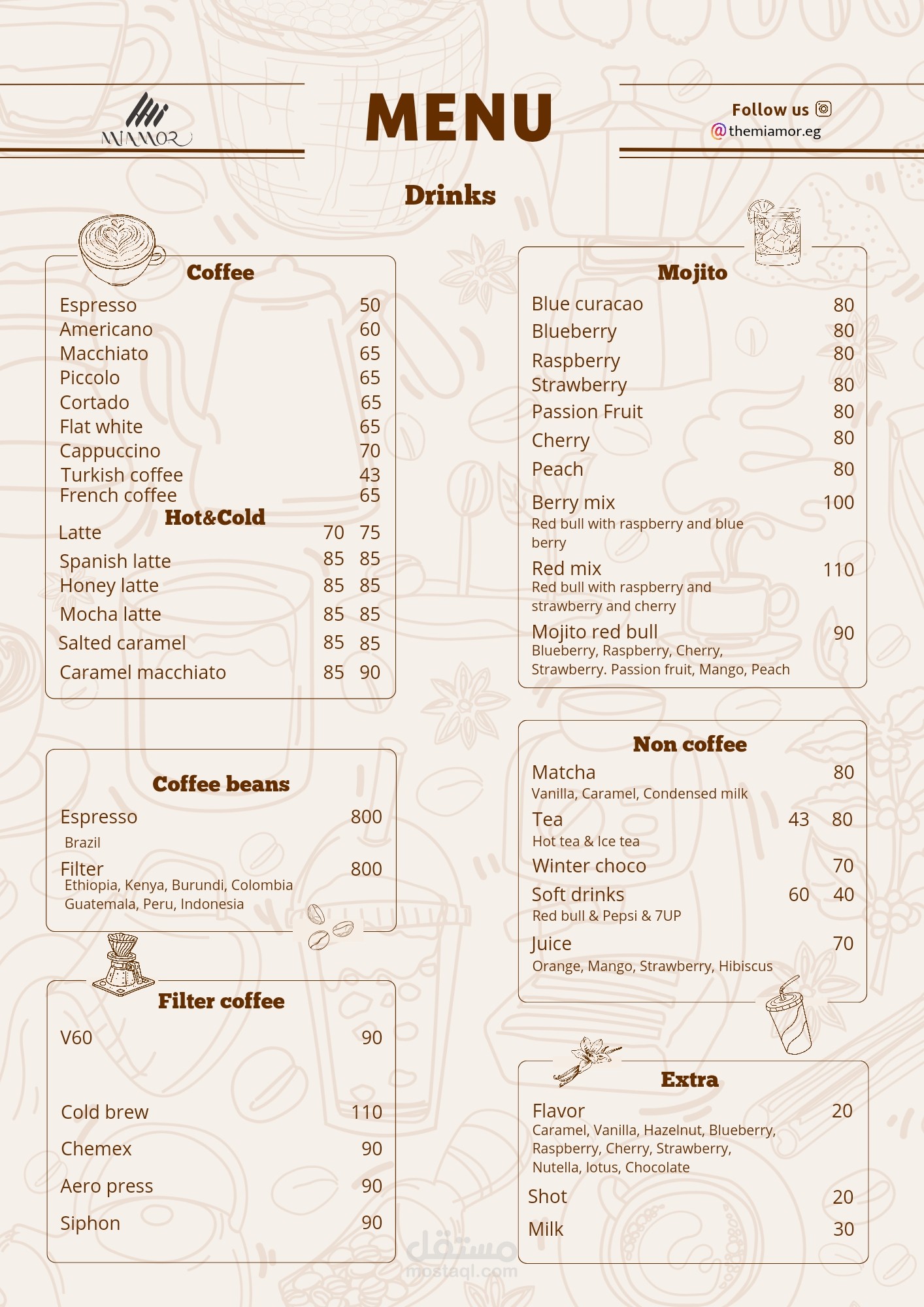 تصميم منيو لكافيه ومطعم  Miamor