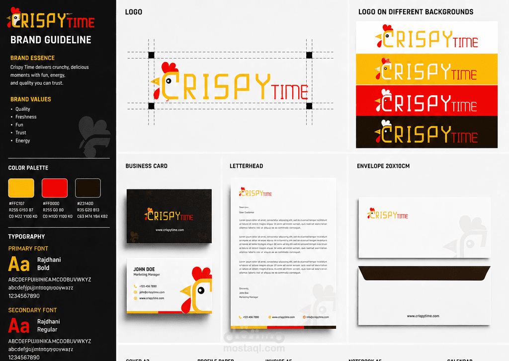 بناء هوية بصرية متكاملة لمطعم Crispy Time | من الفكرة إلى علامة تجارية متكاملة