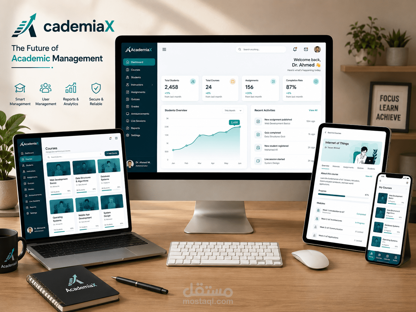 AcademiaX منصة جامعية متكاملة للويب وتطبيقات الهواتف توفر نظامًا موحدًا لإدارة المقررات