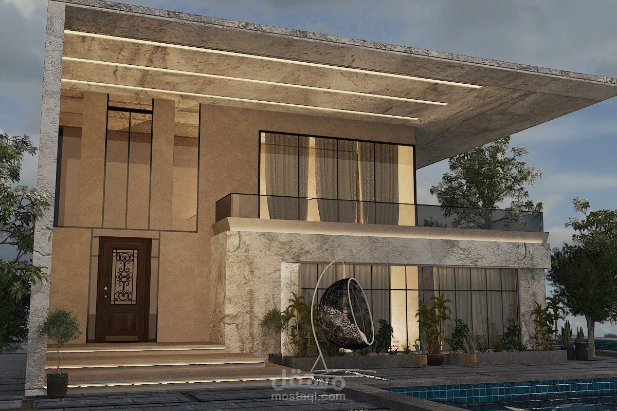 مشرفة مشروع تنفيذ لتصميم واجهة خارجية لفيلا في المملكة العربية السعودية