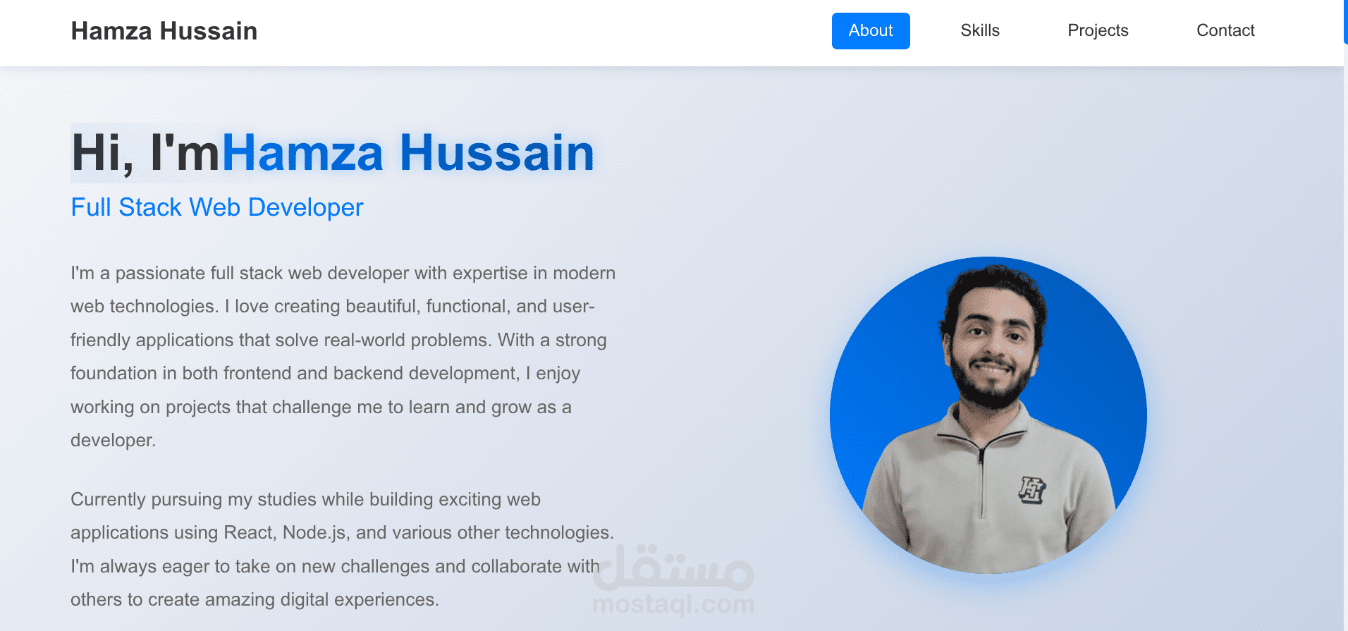 موقعي الشخصي | نموذج عملي لتطوير الويب الكامل (Full-Stack)