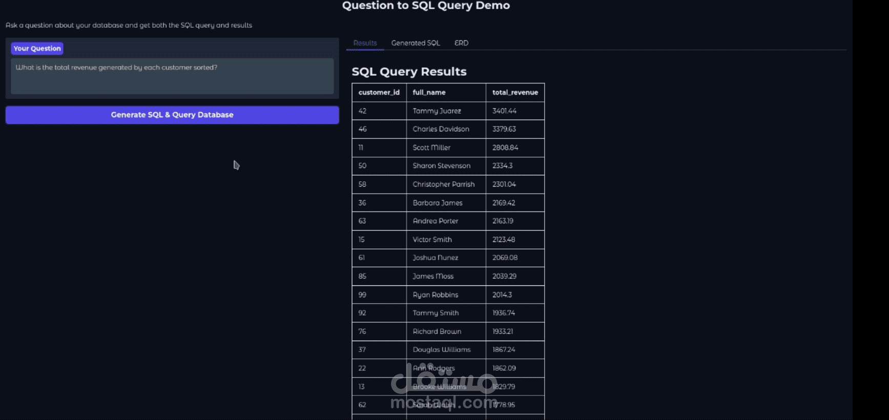 شات بوت لانشاء SQL Query بناء على سؤال المستخدم