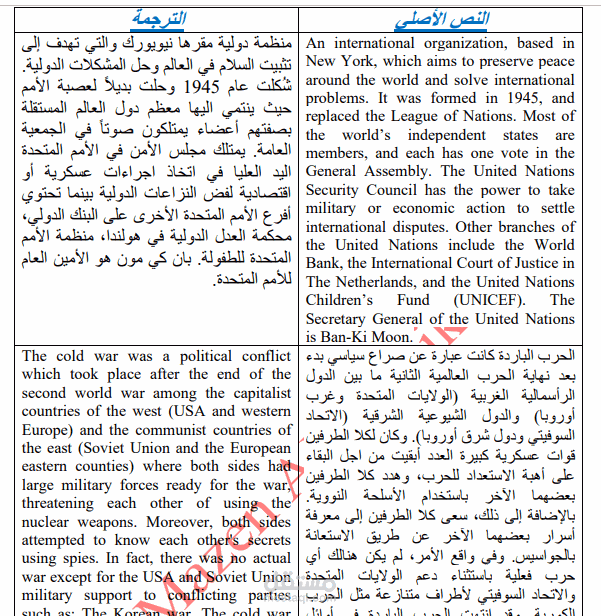 الترجمة من الانجليزيه واليها