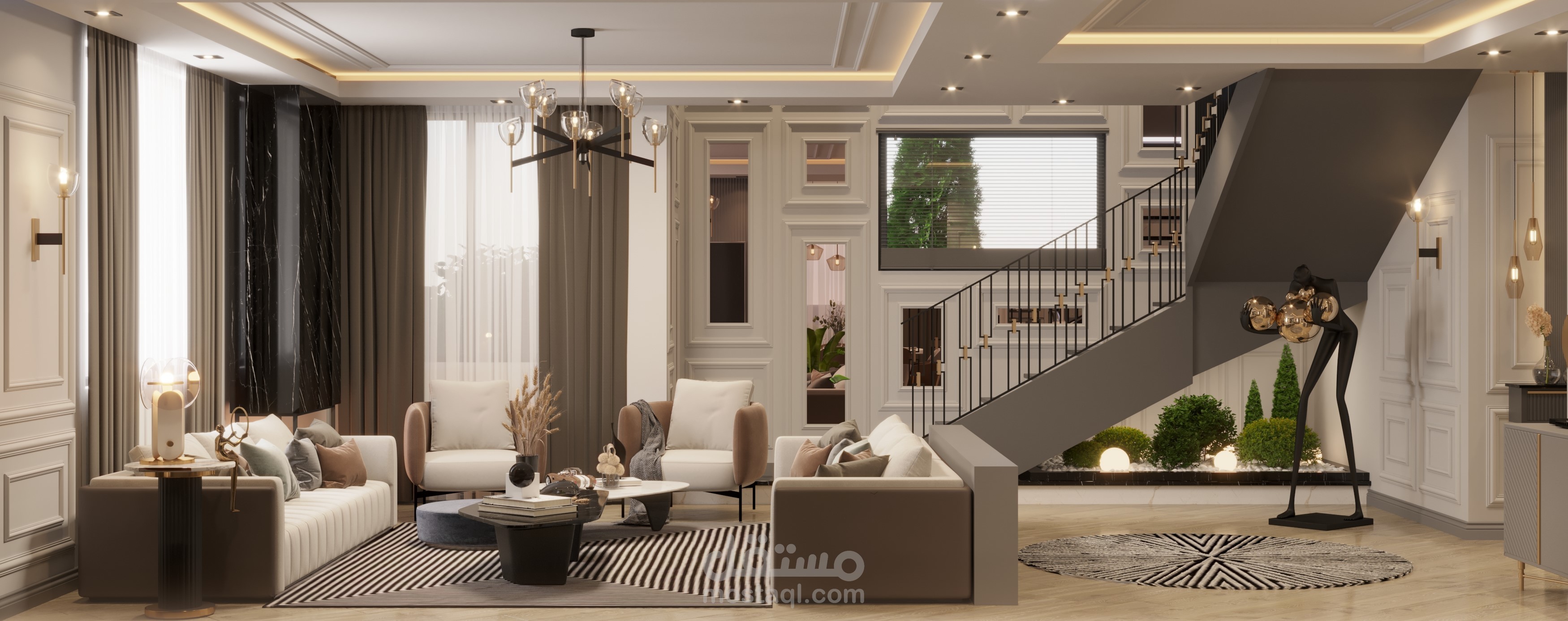 تصميم منزل مع مساحات مفتوحة
