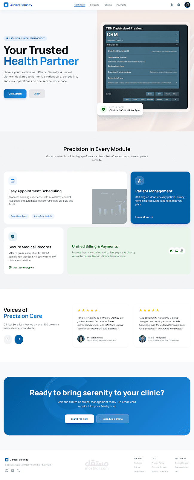 تطوير نظام إدارة عيادة متكامل (Clinic Management System) مع لوحة تحكم ودفع إلكتروني باستخدام React