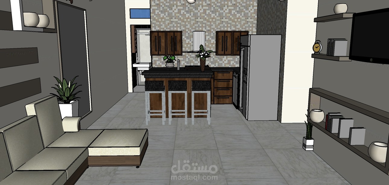 تصميم شقة سكنية 60 متر مربع