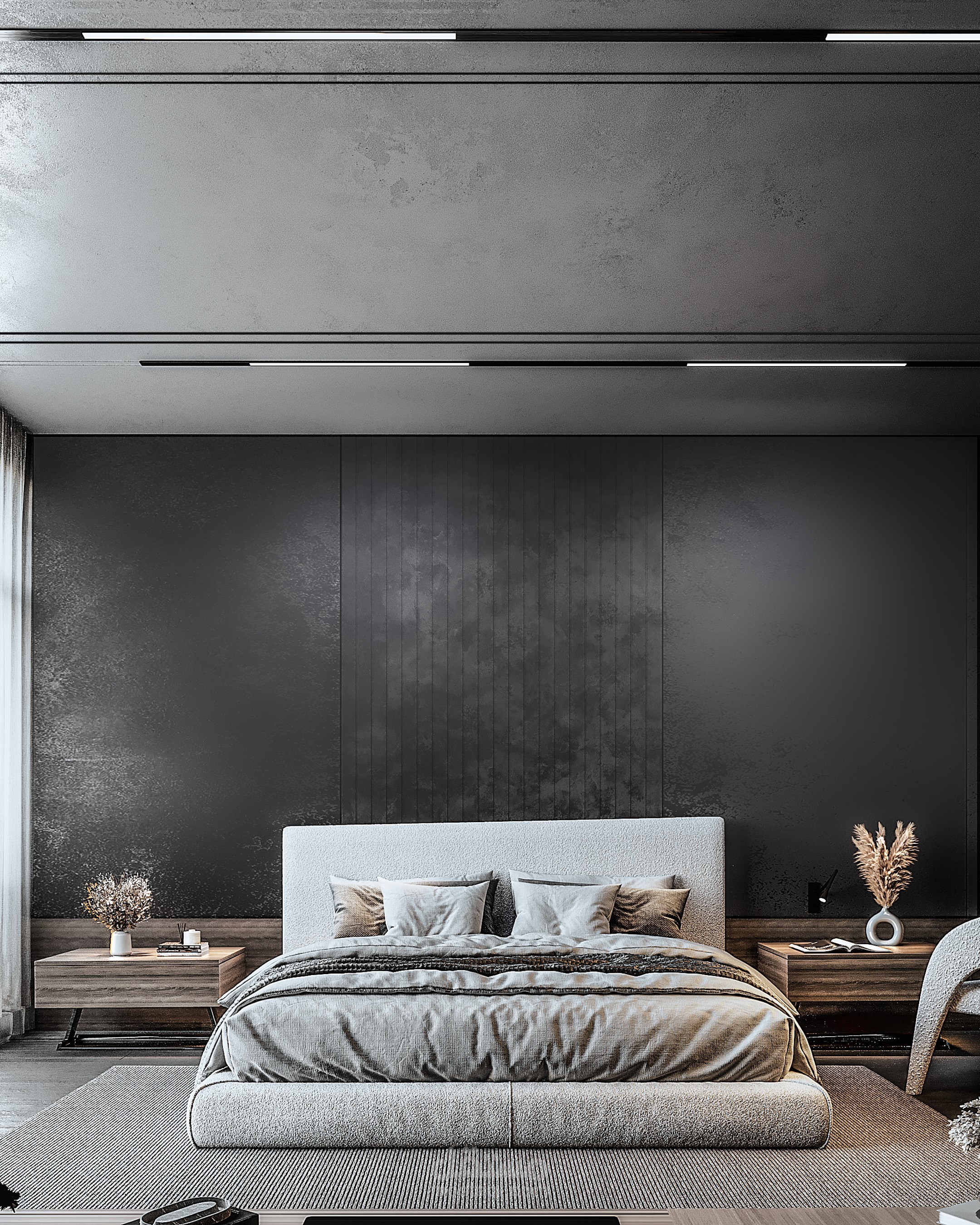 Minimal elegant bedroom / dark mood