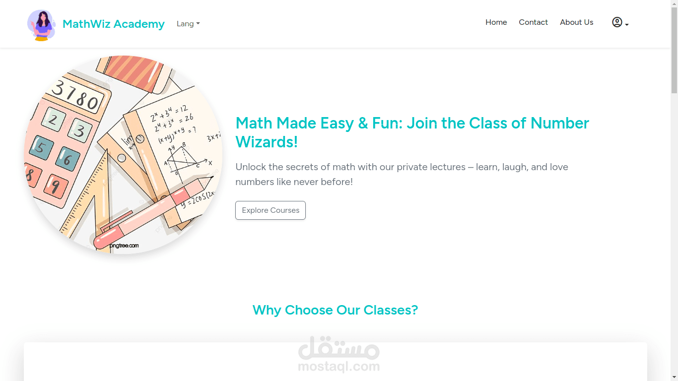 تصميم صفحة هبوط احترافية ومتجاوبة لموقع تعليمي لتعليم الرياضيات